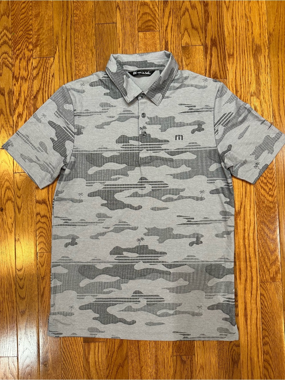 Travis Mathew heather gray camo palm tree Beachside Stealth polo men’s SZ S NWOT